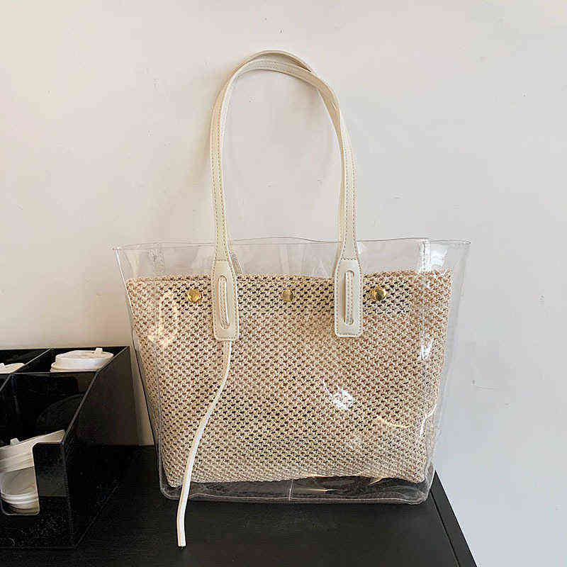 Beach Bags Large Capacity Women's Bag Summer Pvc Transparent Plastic Leisure Shoulder Simple Temperament Straw 220301