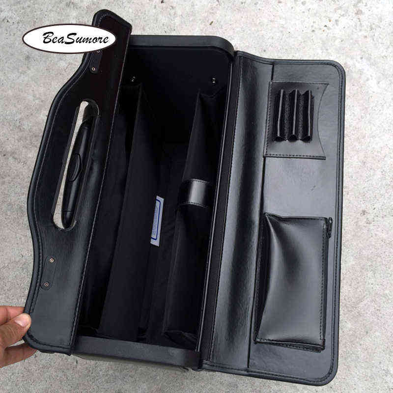 Beasumore High Quality Leather Captain Rolling Luggage Multifunctional Inch Laptop Bag Men Women Pilot Suitcase Wheels J220707