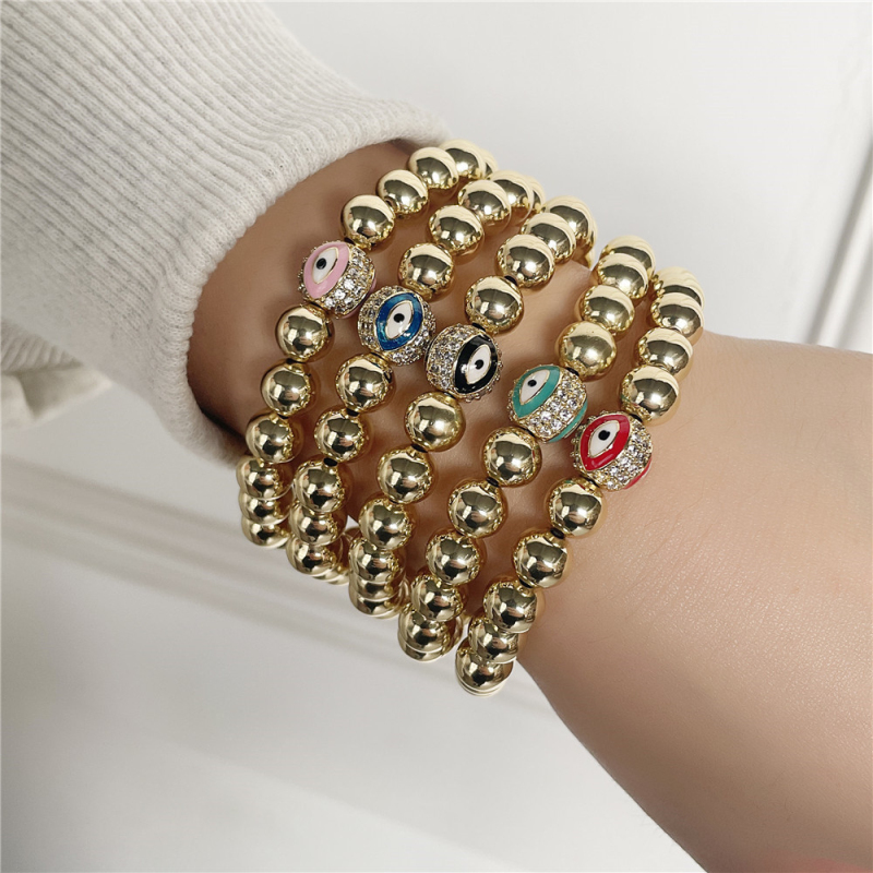 New Popular Copper Beads Strands Bracelet Micro Pave Evil Eye Bracelets