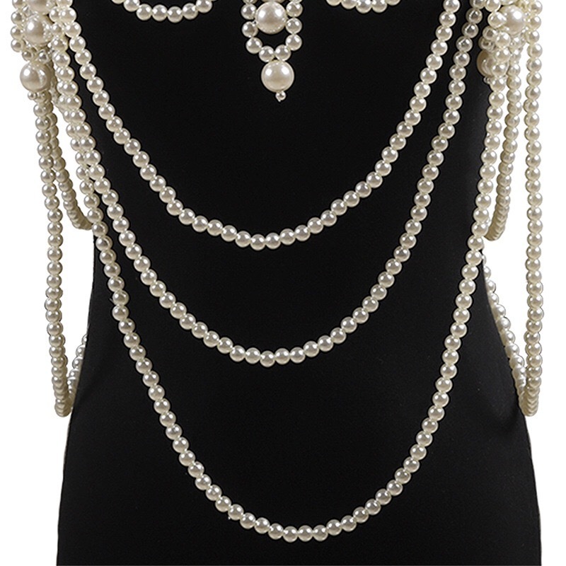 Retro advanced Pearls Crystal Body Jewelry Chain Sexyhandmade beaded Women Bridal wedding dress large necklace jewelry Accessor 220402