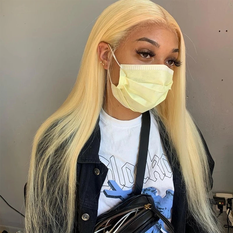 Free shipping 28 inch Long Bone Straight 13x4 Brazilian Front Wig 613 Honey Blonde Synthetic Lace Frontal Wigs For Women