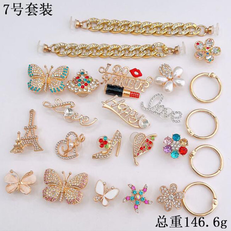 wholesale hot sell hole graden shoe accessories metal clog charms Removable chain shoes buckle pearl small fragrance shoe flower