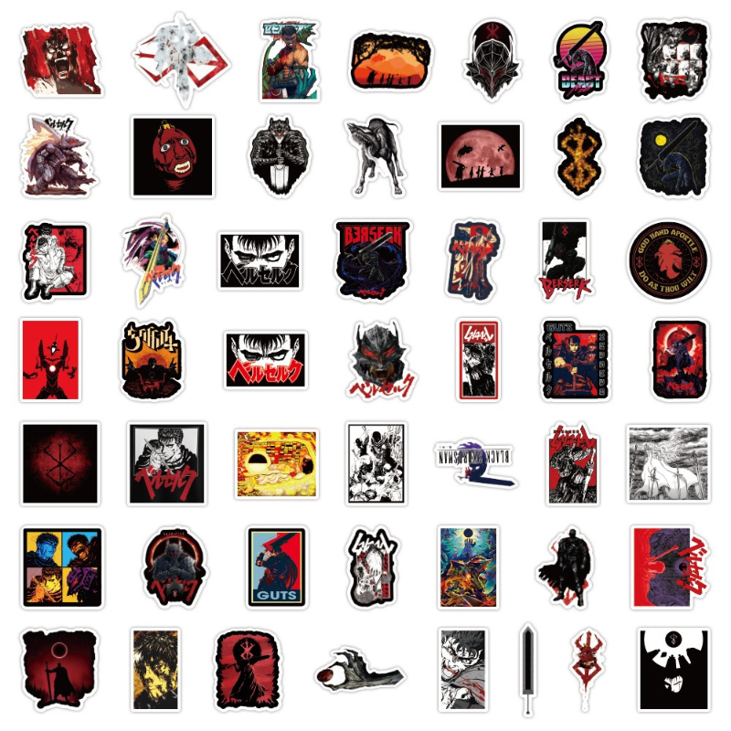 50Pcs/lot Kentarou Miura Anime Berserk Stickers Graffiti Stickers for DIY Luggage Laptop Skateboard Motorcycle Bicycle Sticker