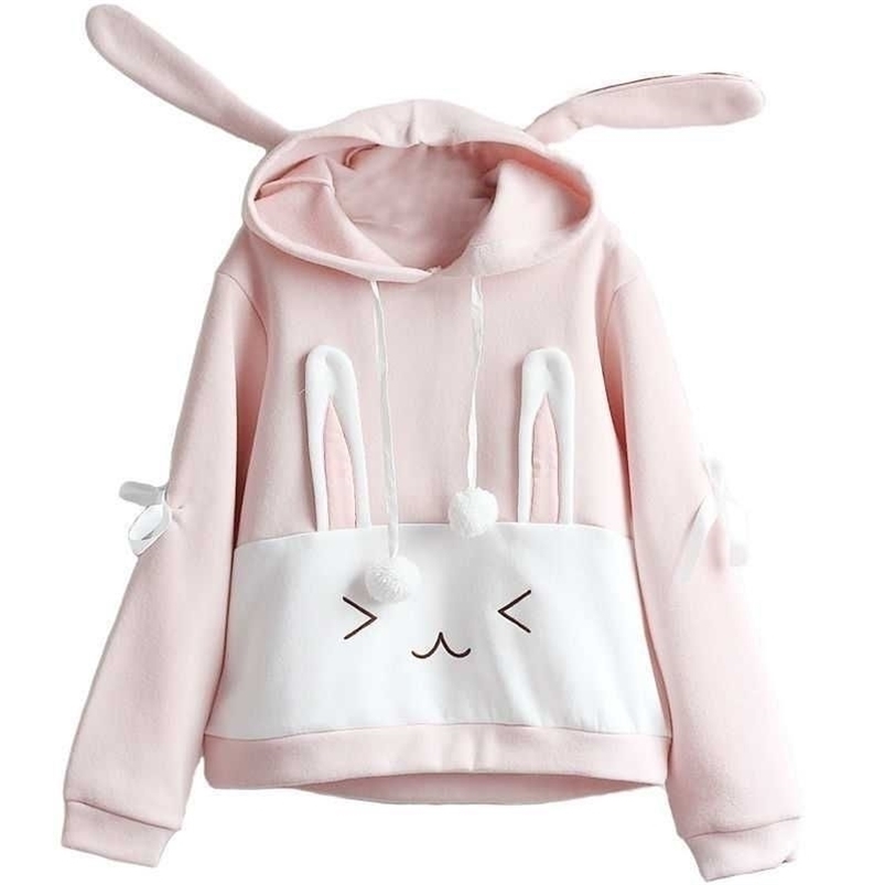 Hoodie Women Cute Bunny Streetwear Long Sleeve Hoodie Lovely Female Rabbit Hoody Sweatshirts Loose Size Lovely LJ201103