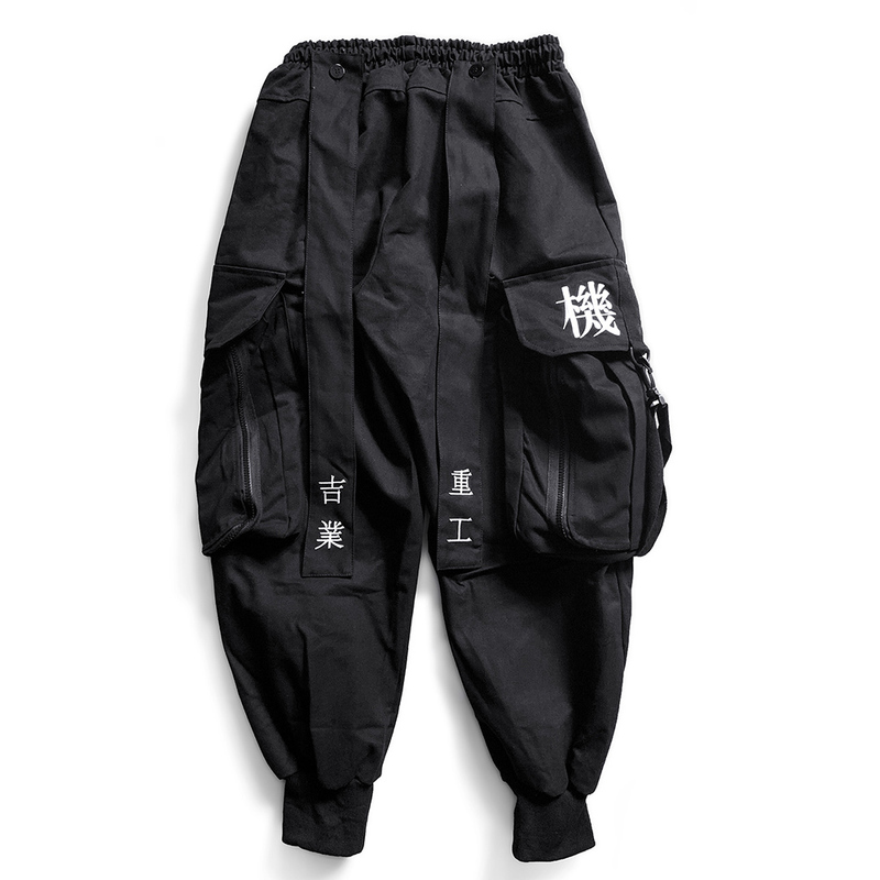 Japanese Streetwear Techwear Cargo Pants For Men Baggy Wide Leg Black Jogger 220323