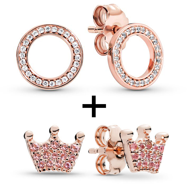 New Popular 925 Sterling Silver Cheap Multipiece Heart Crown Stud Earrings Clear Cz For Earrings Womens Wedding Valentines Day Jewelry Gifts