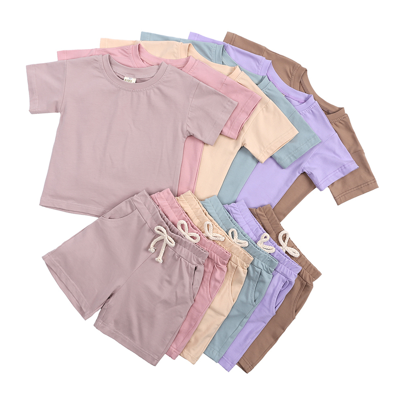 2 Pcs Novelty Summer Baby Boy Sport Outfits Clothes Sets Girls Clothing Solid Top T-Shirt+Shorts Children Tracksuit For Kid 220507