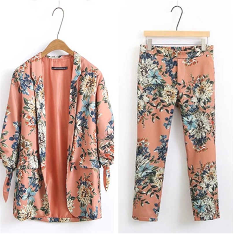 Suit female pants suit 2019 summer new women's fashion print longsleeved small suit jacket casual pants twopiece T200818