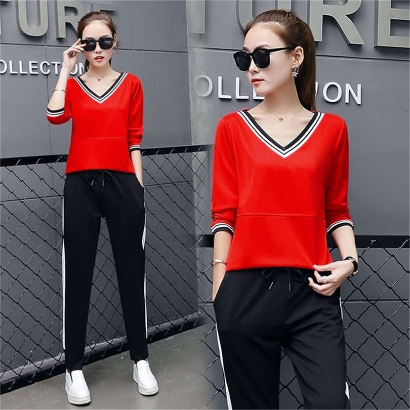 tracksuits women set 2 piece set pants suits and large coord set outfits spring autumn long sleeves T200706