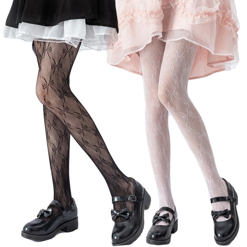 

Socks & Hosiery Women Hollow Out Lace Fishnet Pantyhose Sweet Bowknot Patterned Jacquard Stretch Tights Gothic Lolita Mesh StockingsSocks, White
