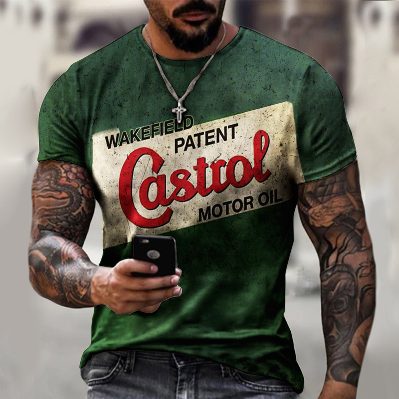 Men's o-neck top summer style castrol retro short-sleeve 3D printing ethnic alphabet Harajuku fashion Oversized T-shirt 220401