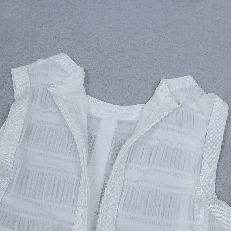 High Quality White Sleeveless Tassel Hollow Out Bodycon Rayon Bandage Dress Evening Party Sexy Dress 220507