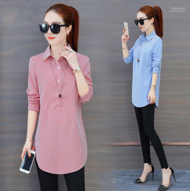 Women's Blouses & Shirts #3004 Blue Red Black Casual Vertical Striped Shirt Long Sleeves Women Slim Mid-length Plus Size For 3XL 4XL 5XL Che
Women's Blouses & Shirts #3004 Blue Red Black Casual Vertical Striped Shirt Long Sleeves Women Slim Mid-length Plus Size For 3XL 4XL 5XL Che