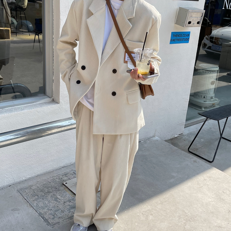 Nic Corduroy Oversized Blazer Jacket Women Loose Office Lady Suit Single Breasted Coat Korean Chic Solid Outwear 220402