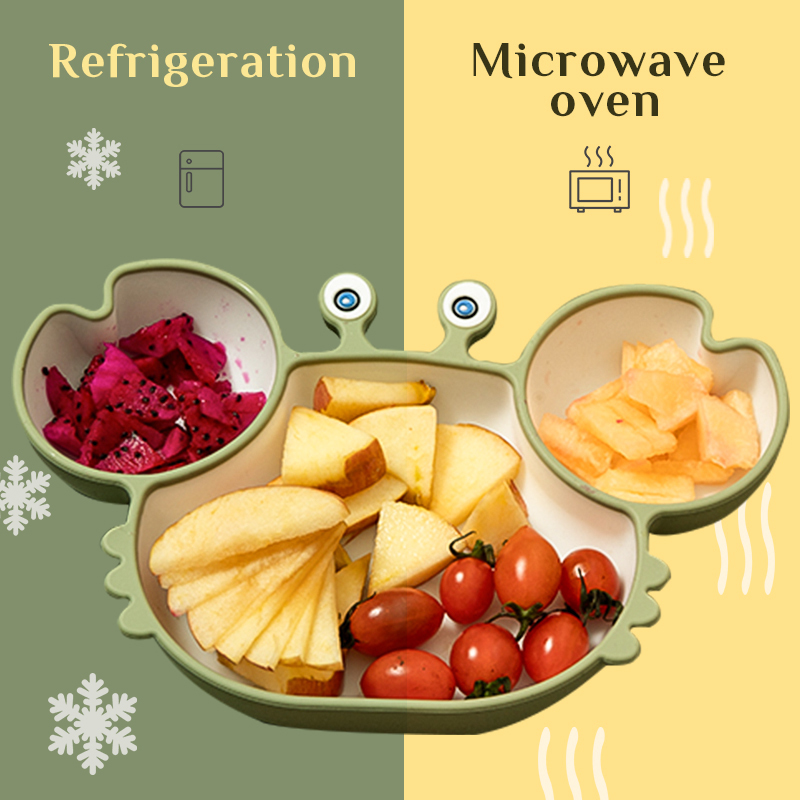 Baby Silicone Plate 1pc Cartoon Tableware Little Crab Three Divisions BPA-free Non-slip And Edible Supplementary Training Plate 220512