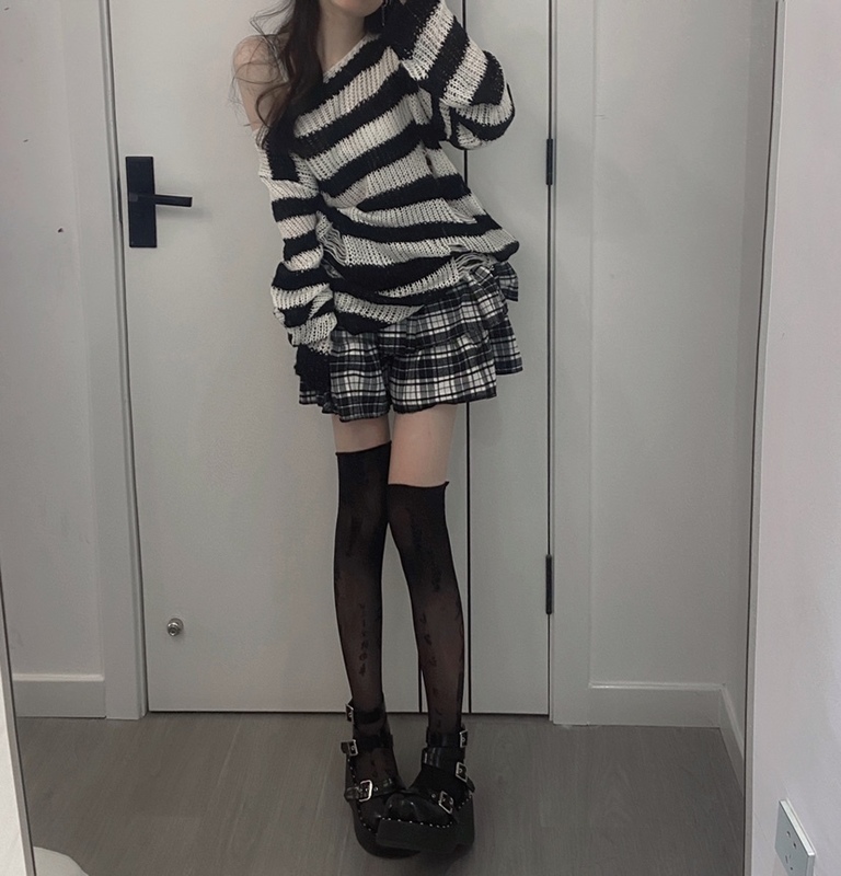 Karrcat Punk Gothic Long Sweater Women Dark Aesthetic Striped Pullovers Hollow Out Oversized Grunge Jumpers Emo Alt Clothes Y2k 220817
