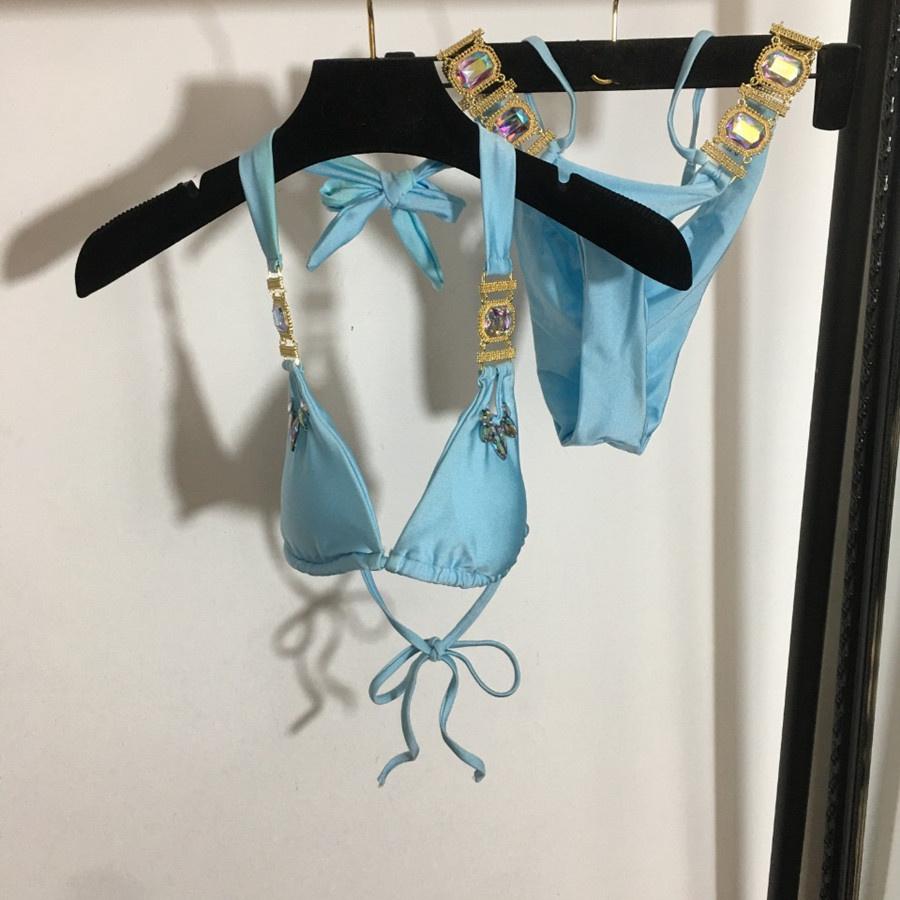 Mix 3 Colors Bikini Diamond Swimsuit Crystal Women Swimwear Bandage Halter Bikinis Set Brazilian Rhinestone Beachwear Push Up Bikini