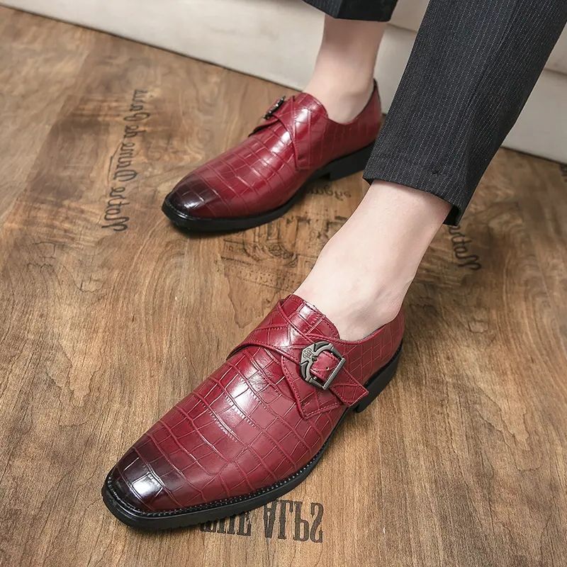 

Monk Shoes Men Shoes PU Leather Solid Color Trendy Fashion Crocodile Pattern Buckle Comfortable and Breathable Simple Classic Pointed British Style DH921, Clear