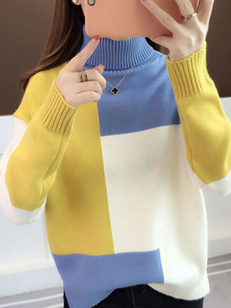 JMPRS Patchwork Women Pullover Sweater Autumn Loose O Neck Long Sleeve Knitted Thick Korean Fashion Female Jumper Top 220809