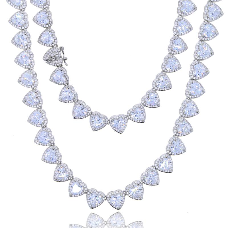 Chokers Iced Out Bling 5A Cubic Zirconia Heart CZ Cluster Necklace For Women Girlfriend Lover Tennis Chain Choker NecklaceChokers ChokersCho