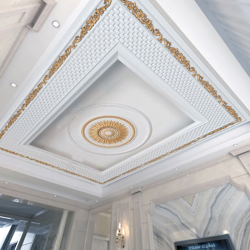Ceiling Wallpaper Rrolls For Wall 3D Golden Plaster Carving For Living Room Bedroom Wall papers Home Decor Ceiling Wallpapers