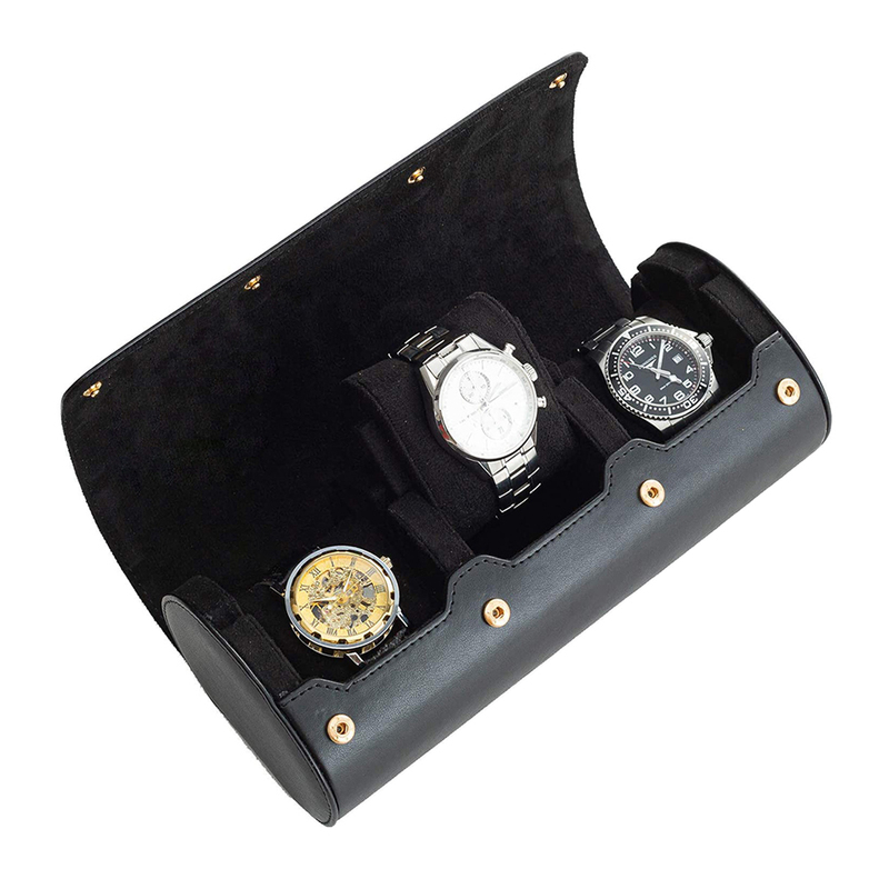 3 Slots Watch Roll Travel Case Chic Portable Vintage Leather Display Watch Storage Box Slid in Out Watch Holder Organizer Gift 220505