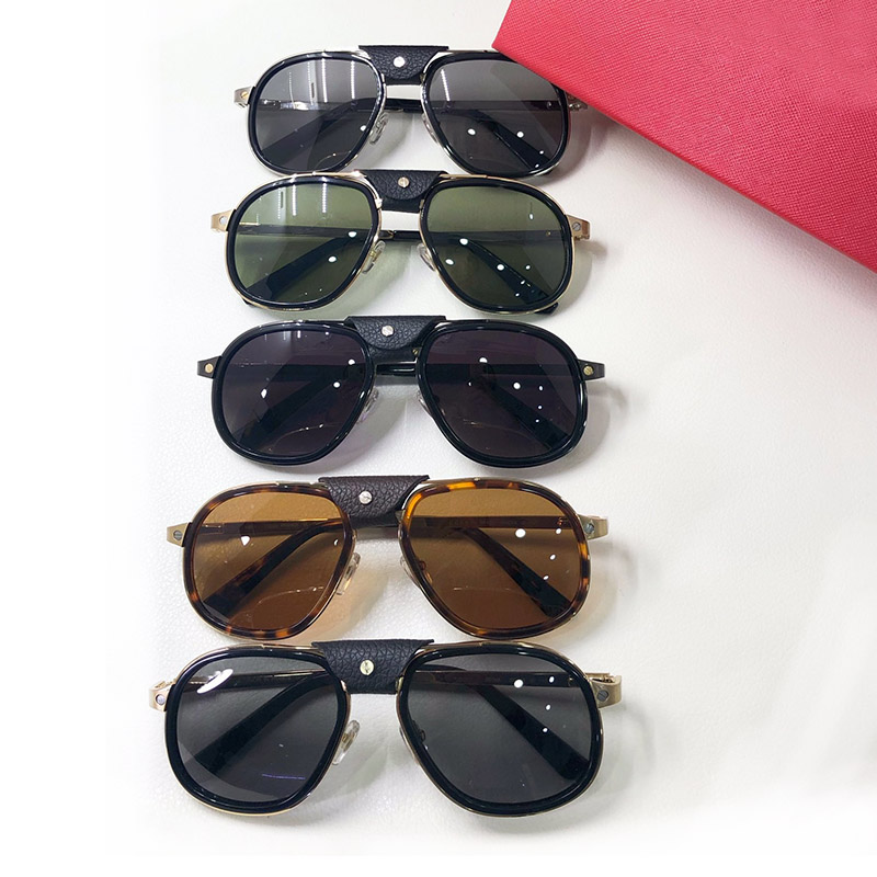 2022 Women Fashion Designer Sunglasses Mens Metallic Leather Punk Style Sunglass Luxury Brand Men Driving Pilot Sunglasses Frog Lenses AAA Eyeglasses Oculos De Sol