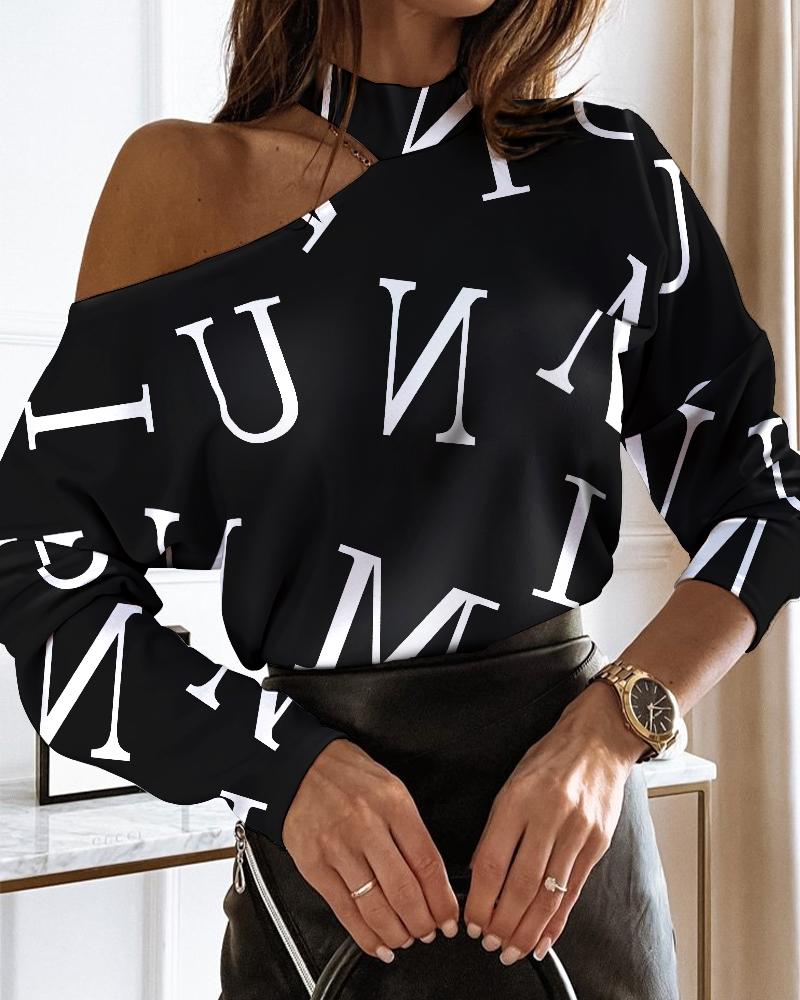 Women's Blouses & Shirts Women Elegant Fashion Long Sleeve Tops Could Shoulder Letter Casual Blouse