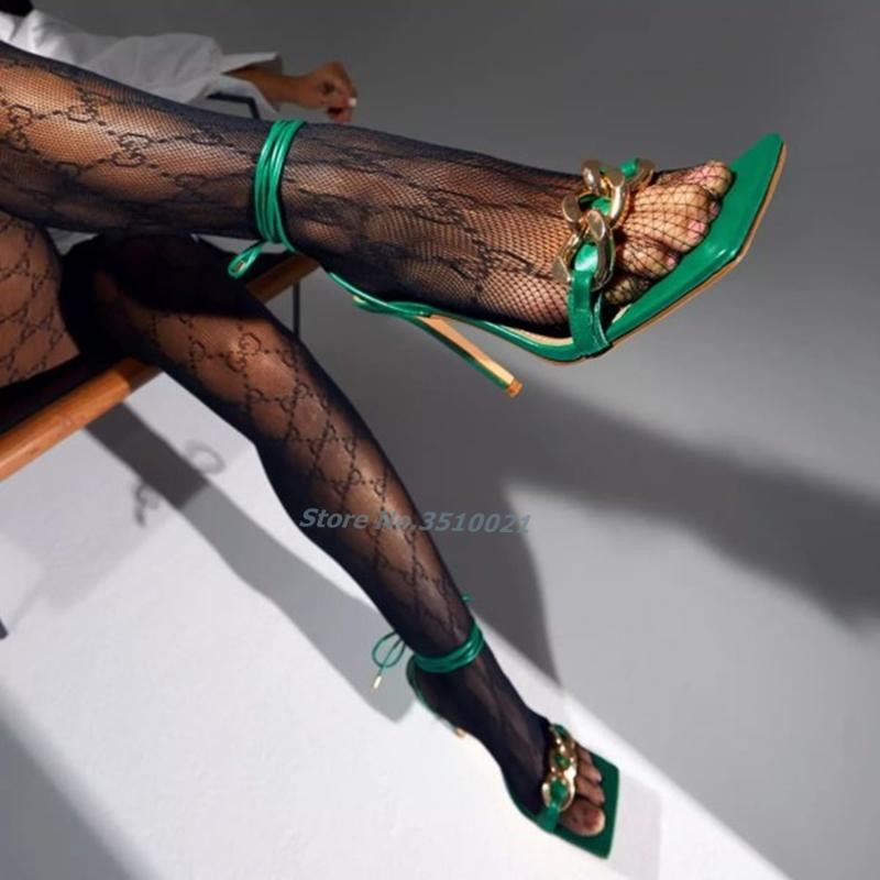 Sandals Metal Chain Lace Up Square Toe Stiletto High Heels Sexy Green Solid Color Nightclub European Style Party Women ShoesSandals 
Sandals Metal Chain Lace Up Square Toe Stiletto High Heels Sexy Green Solid Color Nightclub European Style Party Women ShoesSandals
