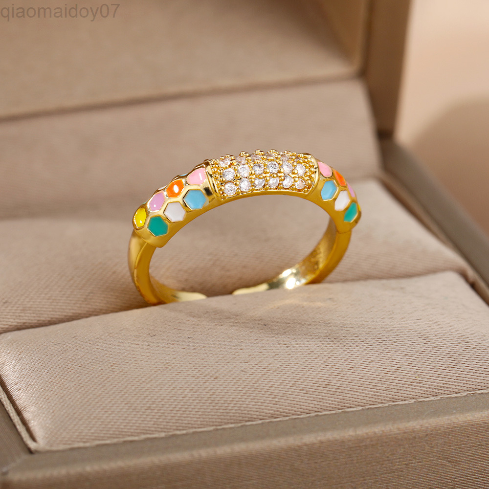 Enamel Rings For Women Adjustable Open Stainless Steel Colorful Zircon Gold Color Ring Aesthetic Couple Jewelry Anillos Mujer L220813
Enamel Rings For Women Adjustable Open Stainless Steel Colorful Zircon Gold Color Ring Aesthetic Couple Jewelry Anillos Mujer L220813