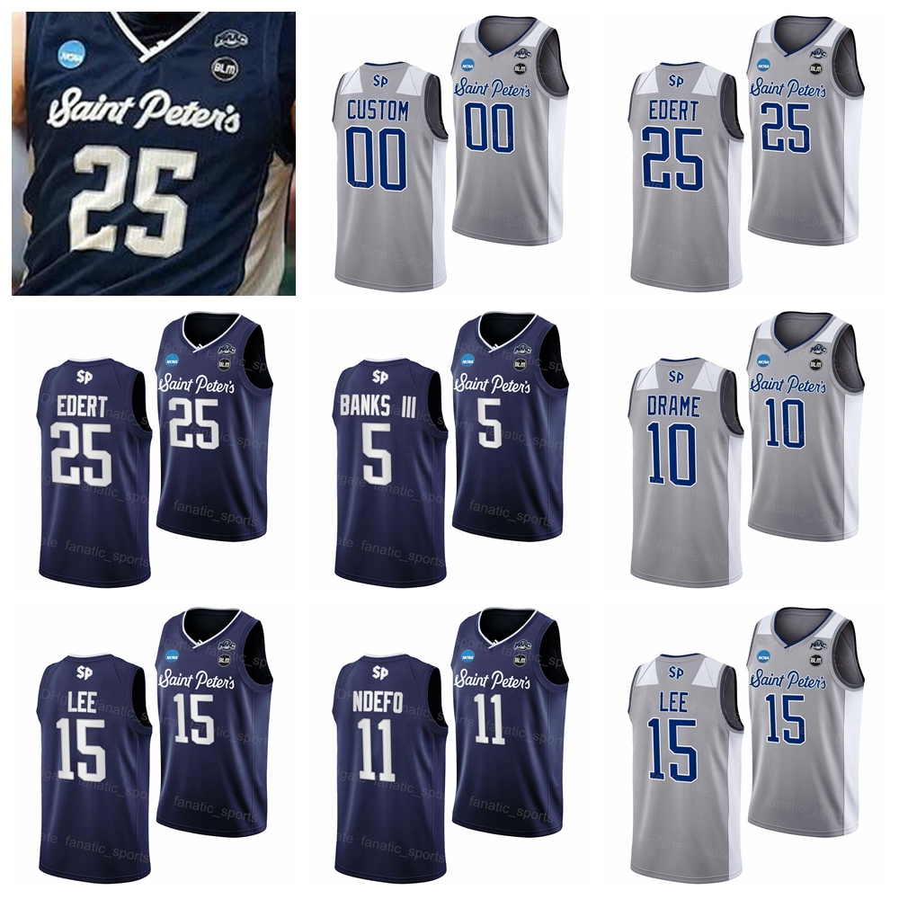 NCAA Saint Peter' Peacocks College 11 KC Ndefo Jersey Basketball 25 Doug Edert 15 Matthew Lee 10 Fousseyni Drame 14 Hassan Drame 5 Daryl Banks III Sport University, Grey 
NCAA Saint Peter' Peacocks College 11 KC Ndefo Jersey Basketball 25 Doug Edert 15 Matthew Lee 10 Fousseyni Drame 14 Hassan Drame 5 Daryl Banks III Sport University, Grey