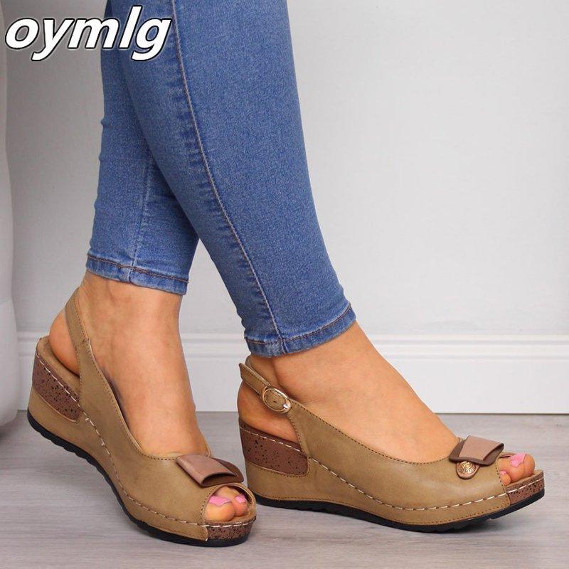 Women Summer Open Toe Comfy Wedge Bow Sandals Super Soft Premium Orthopedic Low Heels Walking Sandals Toe Corrector Cusion 220418