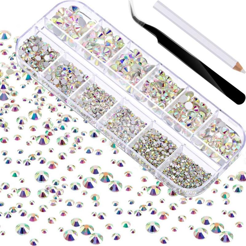 2000pcs Flat AB Crystal Rhinestones Gems Nail Art Decorations with Tweezer and dotting pens Manicure Nail Tools For Crafts Face