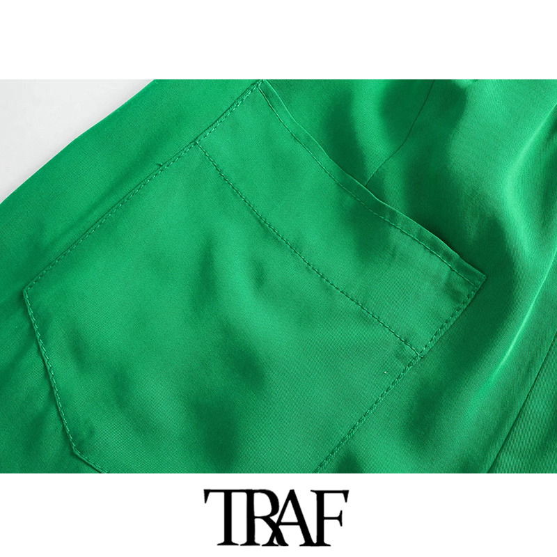 TRAF Women Chic Fashion Side Pockets Loose Wide Leg Pants Vintage High Elastic Waist Drawstring Female Trousers Mujer 220325