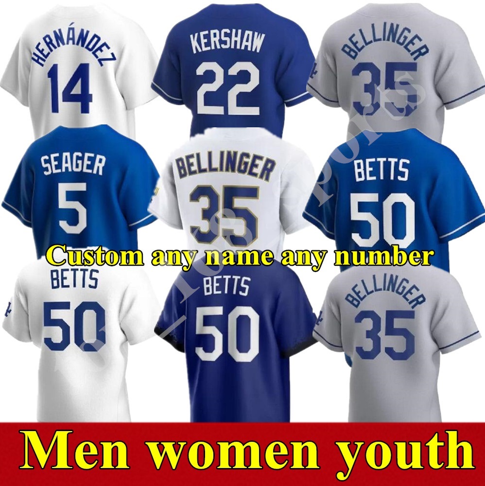Custom 5 Freddie Freeman Jersey 50 Mookie Betts Clayton Kershaw Julio Urias Cody Bellinger Justin Turner Vin Schlly Joey Gallo Miguel Vargas Men Women Youth Baseball, As pic