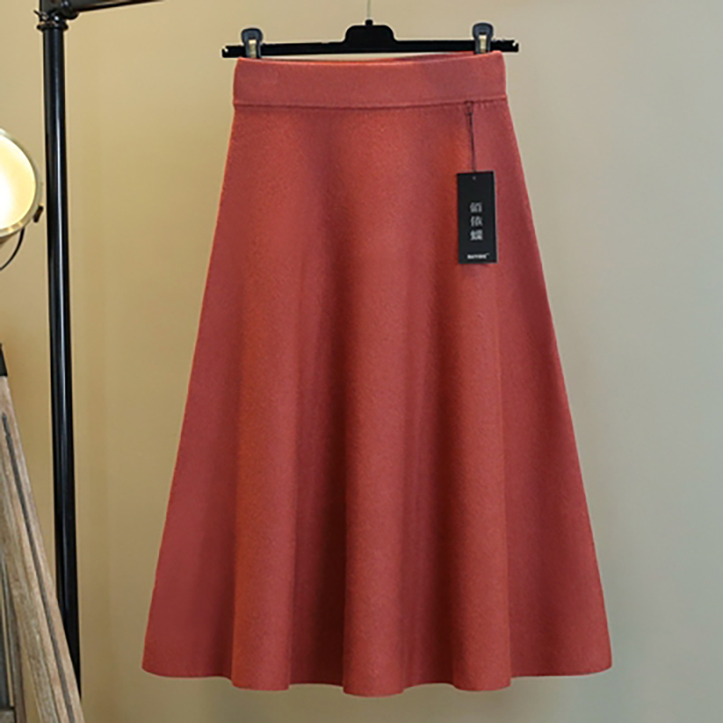 SURMIITRO Fashion Autumn Winter Knitted Midi Long Skirt Women ElegantKorean Style Mid-Length High Waist A Line Female 220317