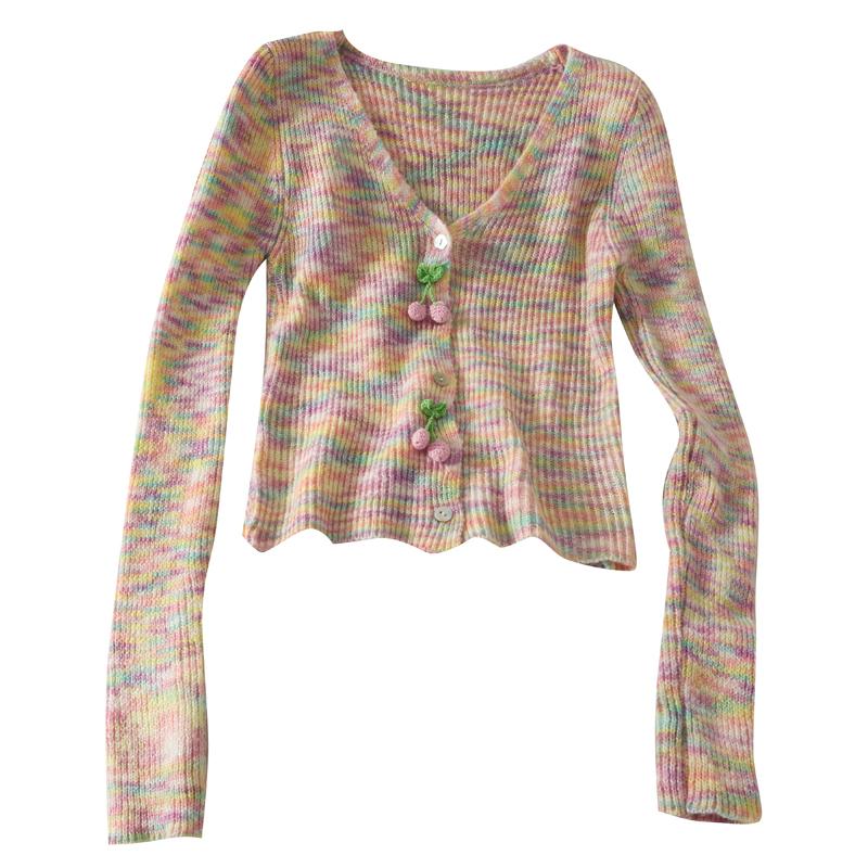Women's Knits & Tees Autumn Cherry Decoration Single-breasted Bottoming Color Slim Long-sleeved Sweater, White
Women's Knits & Tees Autumn Cherry Decoration Single-breasted Bottoming Color Slim Long-sleeved Sweater, White