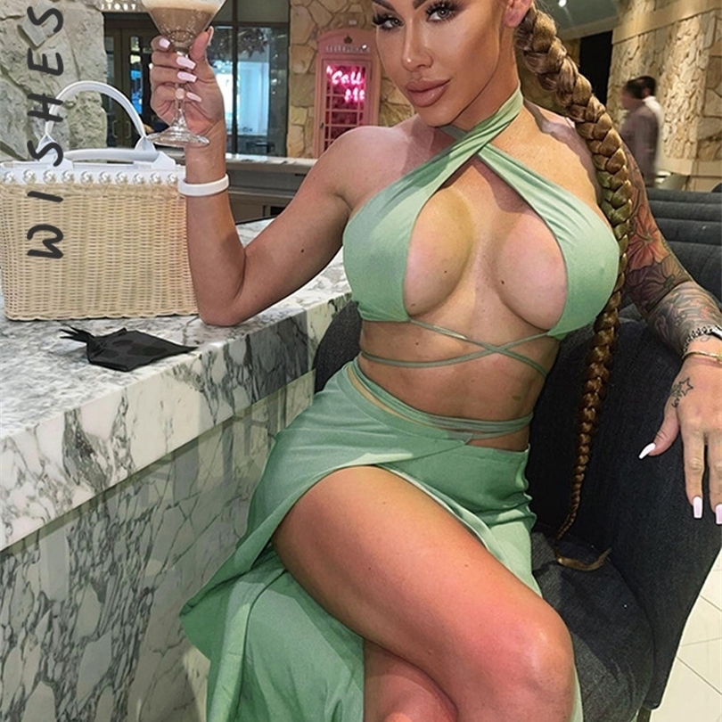 Two Piece Set Women Holiday Outfits Sexy Cross Halter Backless Crop Top+High Waist Split Midi Skirts Summer Boho Clothes 220510, White
Two Piece Set Women Holiday Outfits Sexy Cross Halter Backless Crop Top+High Waist Split Midi Skirts Summer Boho Clothes 220510, White