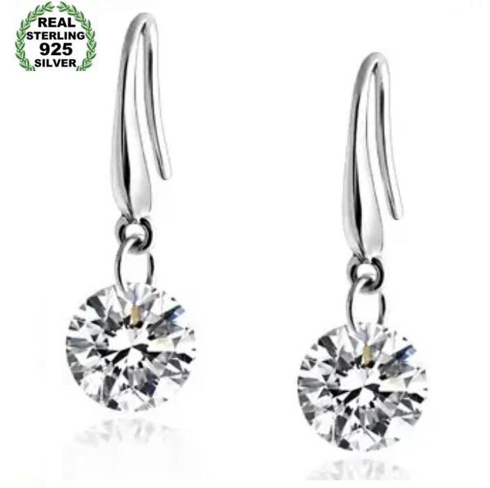 Fine Jewelry Dangle Drop Earrings 100% Genuine Real 925 Sterling Silver Austrian Crystal Fashion Costume Eearring
