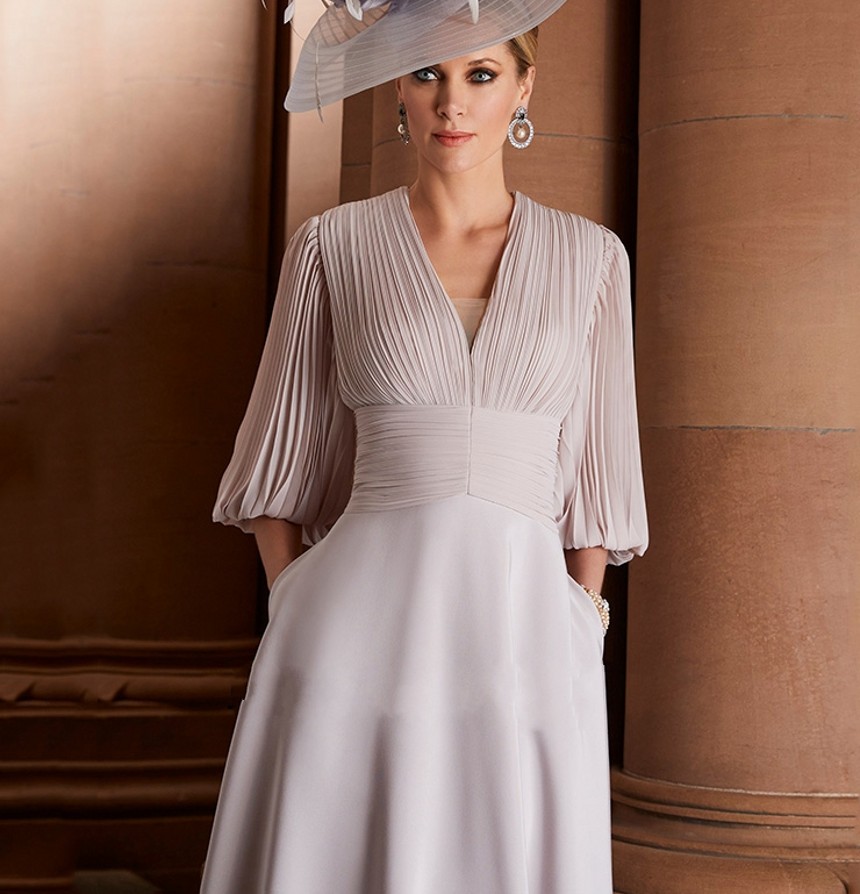 Elegant Silver Tea Length Evening Dresses Puff Sleeves V Neck Ruched Pleat A Line Chiffon Prom Party Gown Robes De soirée Vestidos Festa 2022