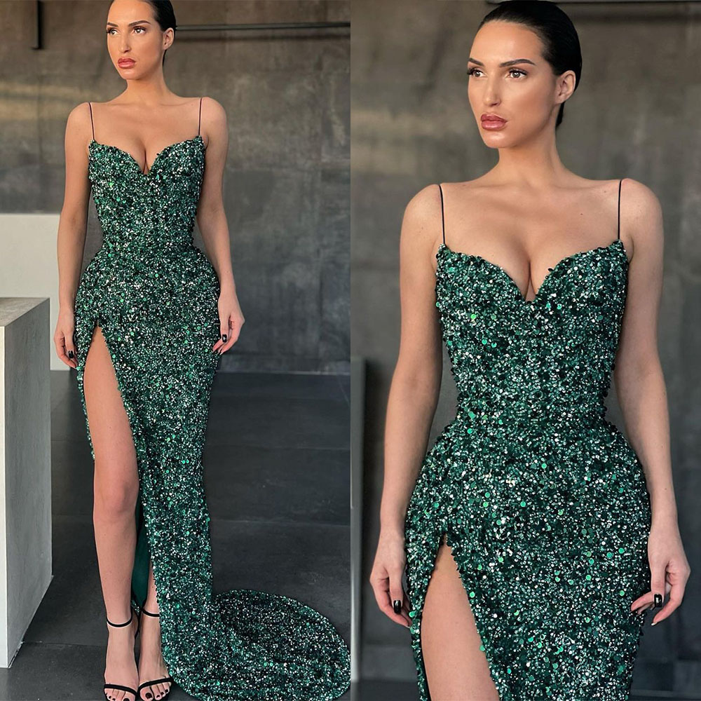 Sequin Prom Dresses 2024 Sleeveless Custom-made Split Backless