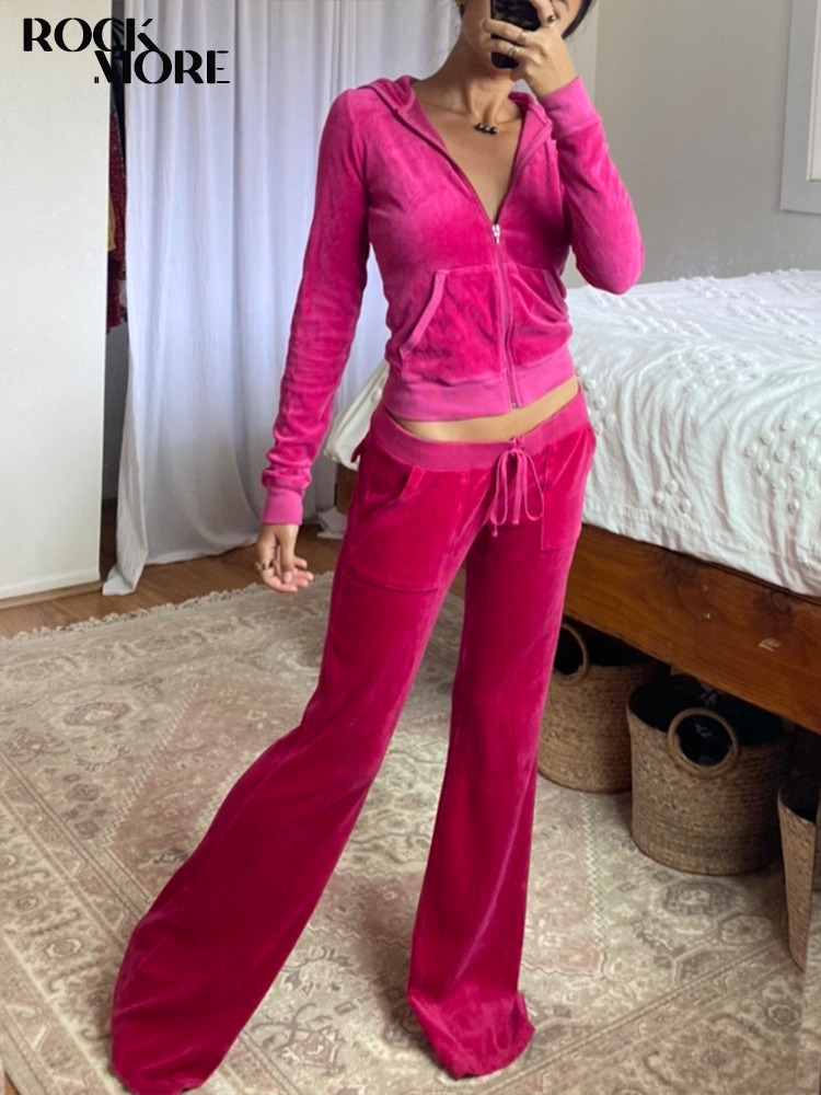 Rockmore Velvet Wide Leg Pant Baggy Sweatpants Joggers Streetwear Harajuku Solid Fairy Grunge Trousers s Autumn 220325