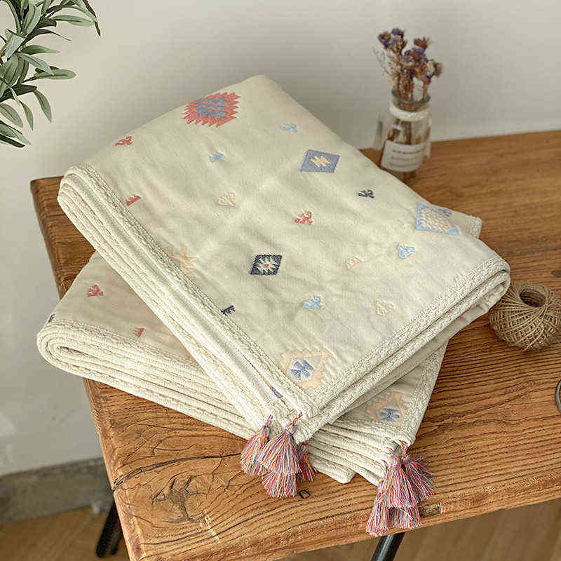 Retro Cotton Quilt Baby Blanket Bohemian Japanese Style Baby Children Air-conditioning Newborn Quilt Plain Cotton Bedclothes AA220326