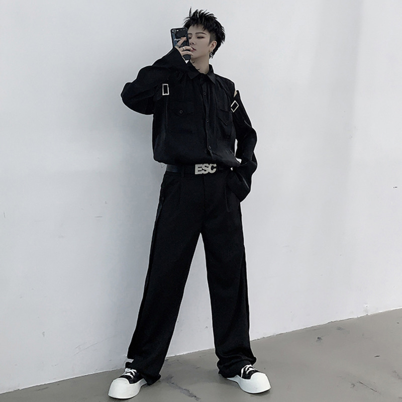 IEFB /men's wear Niche hollow strapless polarized shirt mercerized glitter loose high street Autumn tops 9Y1470 220322