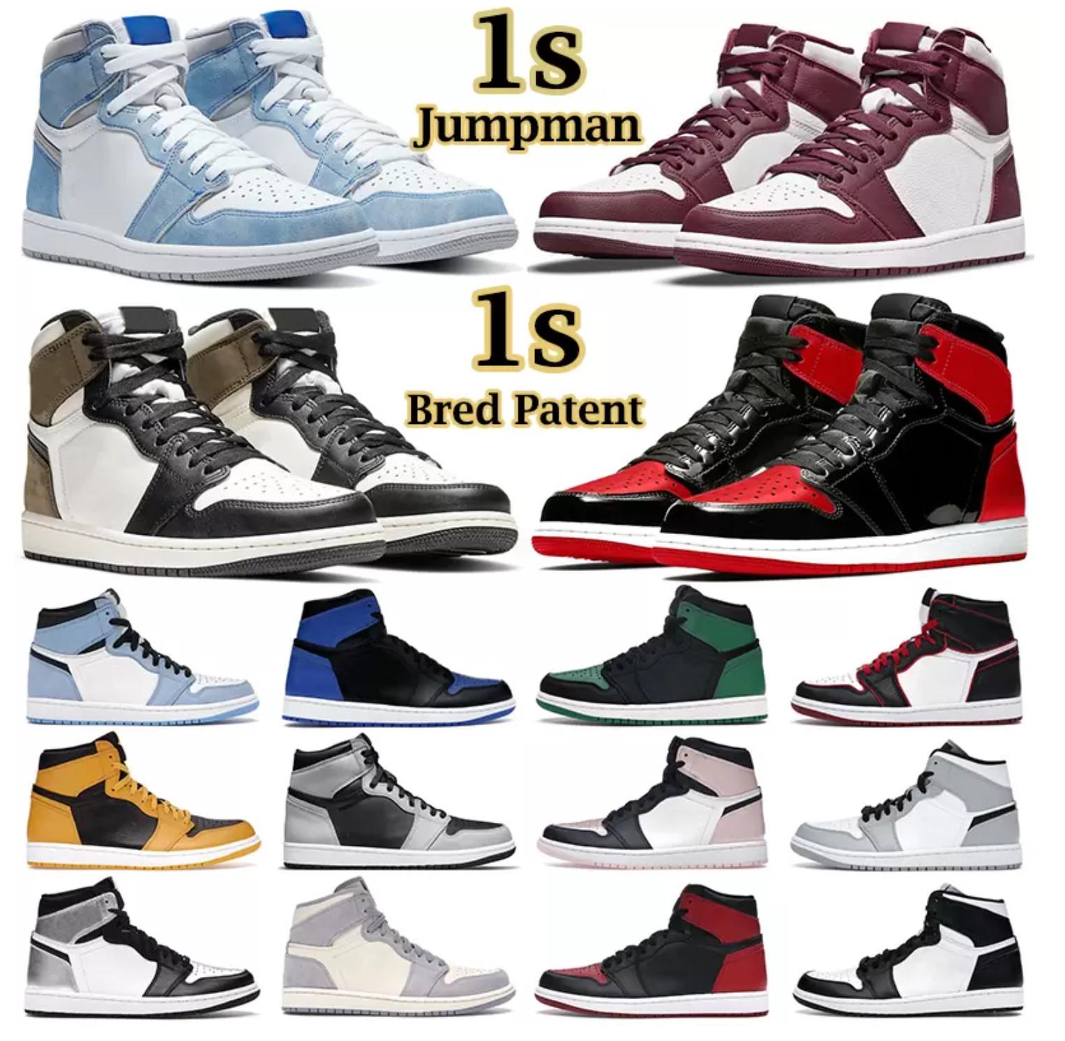 

2022 men women basketball shoes 1s jumpman 1 High Mid top Bordeaux Atmosphere Bred Patent University Blue Hyper Royal Pale Ivory men sneakers, #34