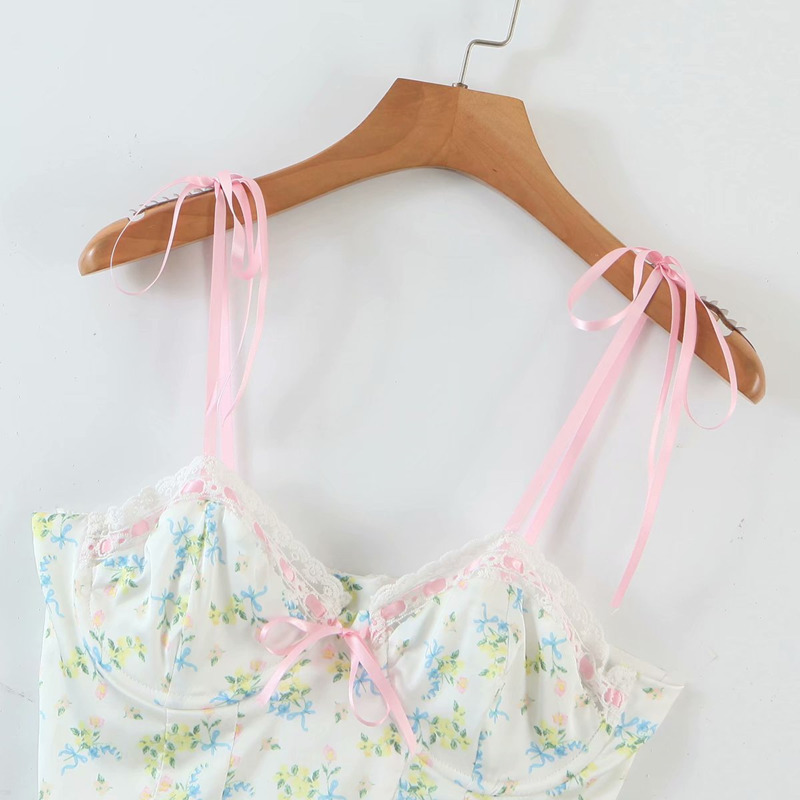 fashion summer sexy mesh stitching floral print camis short vest bottoming crop tops for women 220316