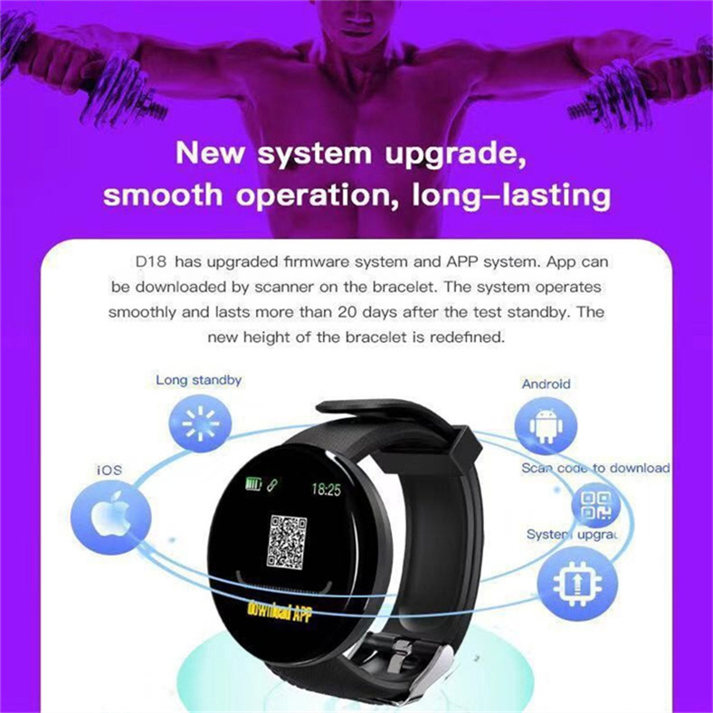 D18 Smart Watch Men Blood Pressure Waterproof Wristbands Smartwatch Women Heart Rate Monitor Fitness Tracker Watch Sport For Android IOS