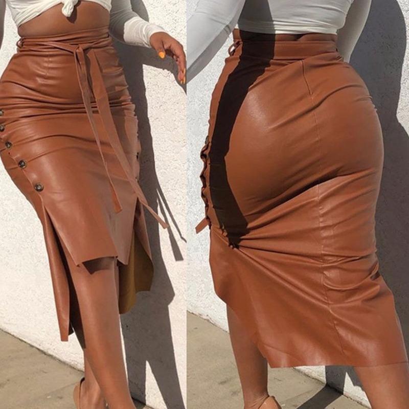 Skirts Women PU Leather Solid Color High Waist Bandage Side Button Slim With Belt Ladies Streetwear Slit Bodycon SkirtsSkirts, Black
Skirts Women PU Leather Solid Color High Waist Bandage Side Button Slim With Belt Ladies Streetwear Slit Bodycon SkirtsSkirts, Black
