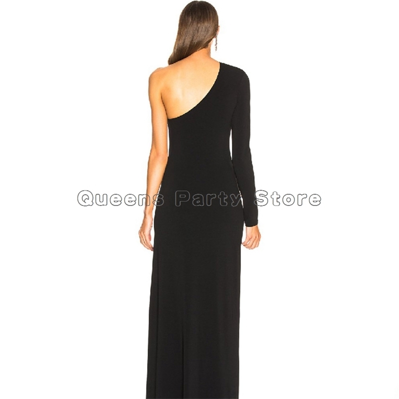 Sexy Black Evening Dress One Shoulder Long Sleeve Simple Prom Dresses Side Slit Party Gowns 220429