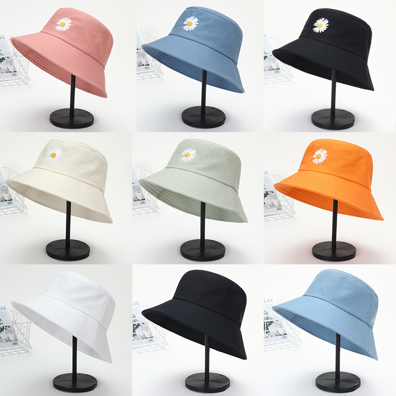 Women Plus Size Summer Bucket Hat 52-56cm 57-63cm Daisy Flower Large Size Big Head Cotton Panama Beach Sun Fishing Hats Bob 220325